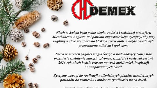 Świąteczne życzenia od augustowskiego Demex-u: podziękowania dla mieszkańców, klientów i pracowników
