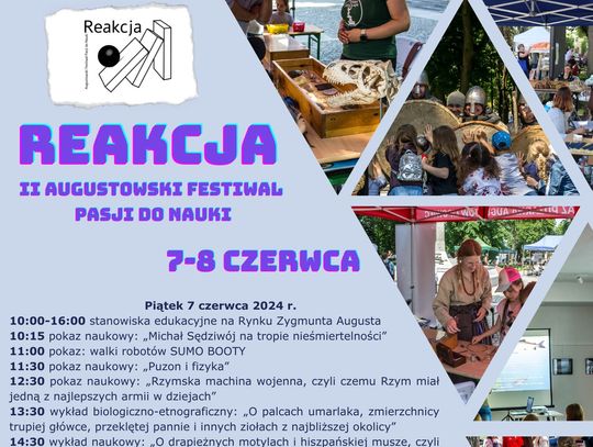 Plakat II Augustowskiego Festiwalu Pasji Do Nauki „Reakcja”.