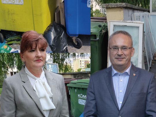 Na zdjęciu: Radna Jolanta Oneta Roszkowska z PiS oraz związany z ugrupowaniem Nasze Miasto burmistrz Mirosław Karolczuk - czyli przedstawiciele stronnictw politycznych popierających nową metodę naliczania opłat za śmieci w Augustowie.