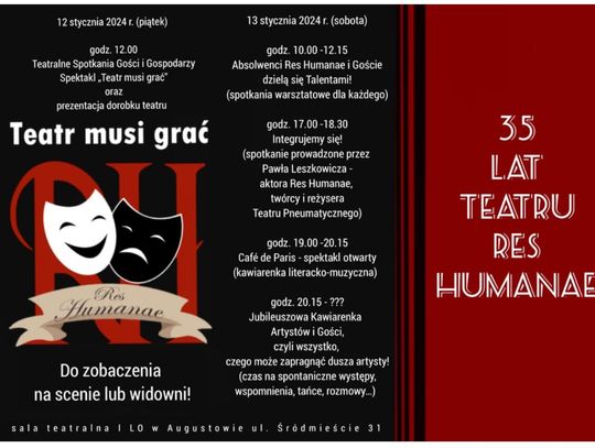 Plakat 35-lecia augustowskiego Teatru Res Humanae