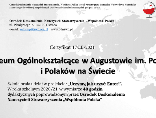Projekt edukacji cyfrowej „Lekcja: Enter” w II LO w Augustowie 