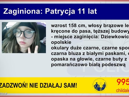 Zaginęła 11-letnia Patrycja – policja uruchomiła Child Alert