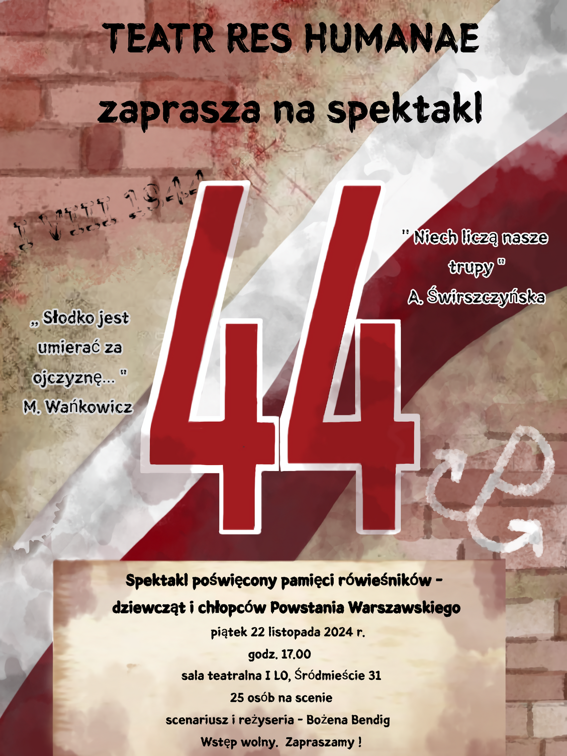 „44” – poetycko-muzyczny spektakl o Powstaniu Warszawskim w Teatrze Res Humanae