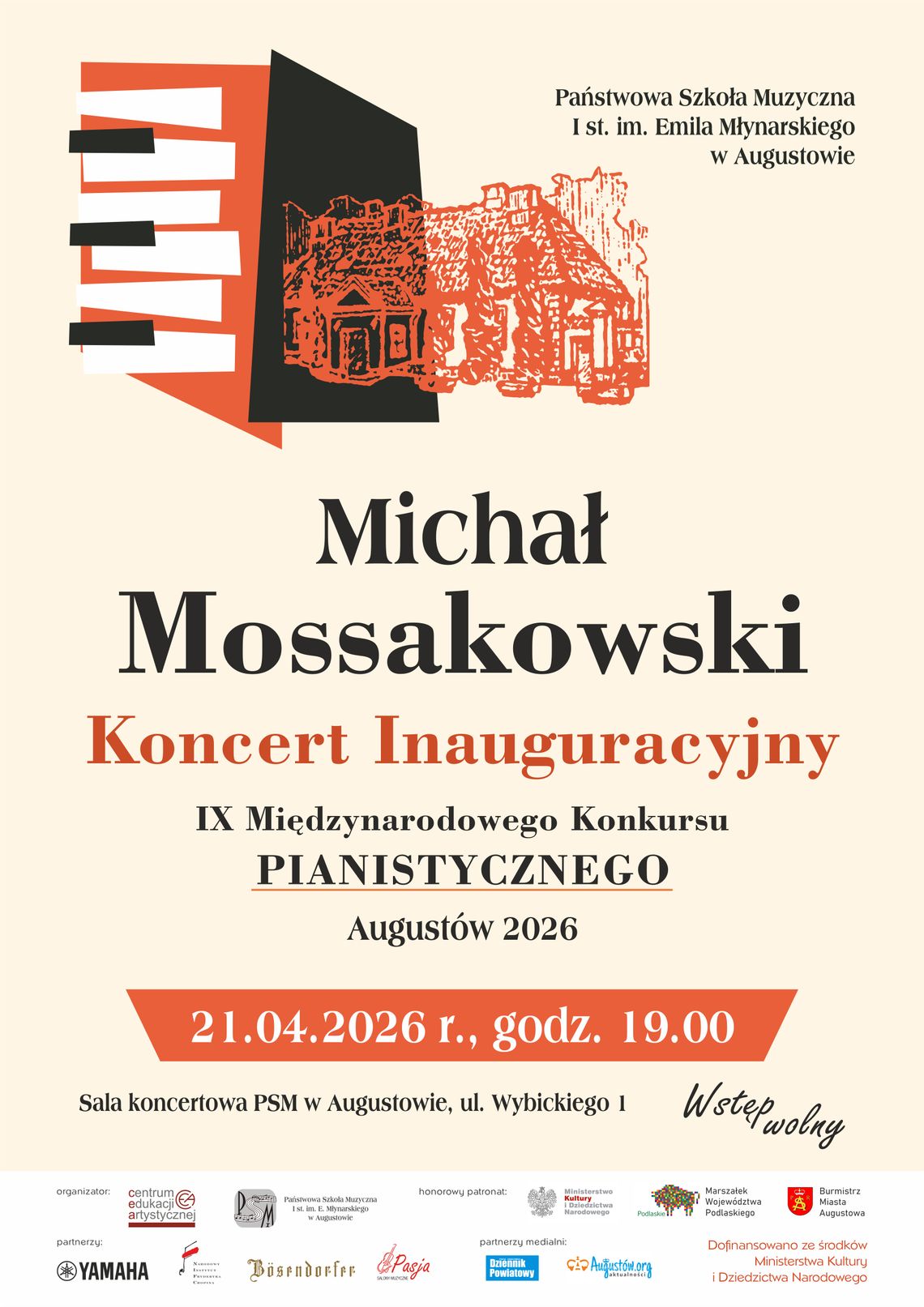 Koncert inauguracyjny dr Michała Mossakowskiego otworzy IX Międzynarodowy Konkurs Pianistyczny