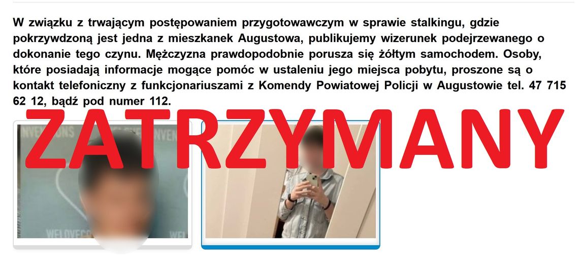 AKTUALIZACJA: Poszukiwany za stalking zatrzymany w Katowicach