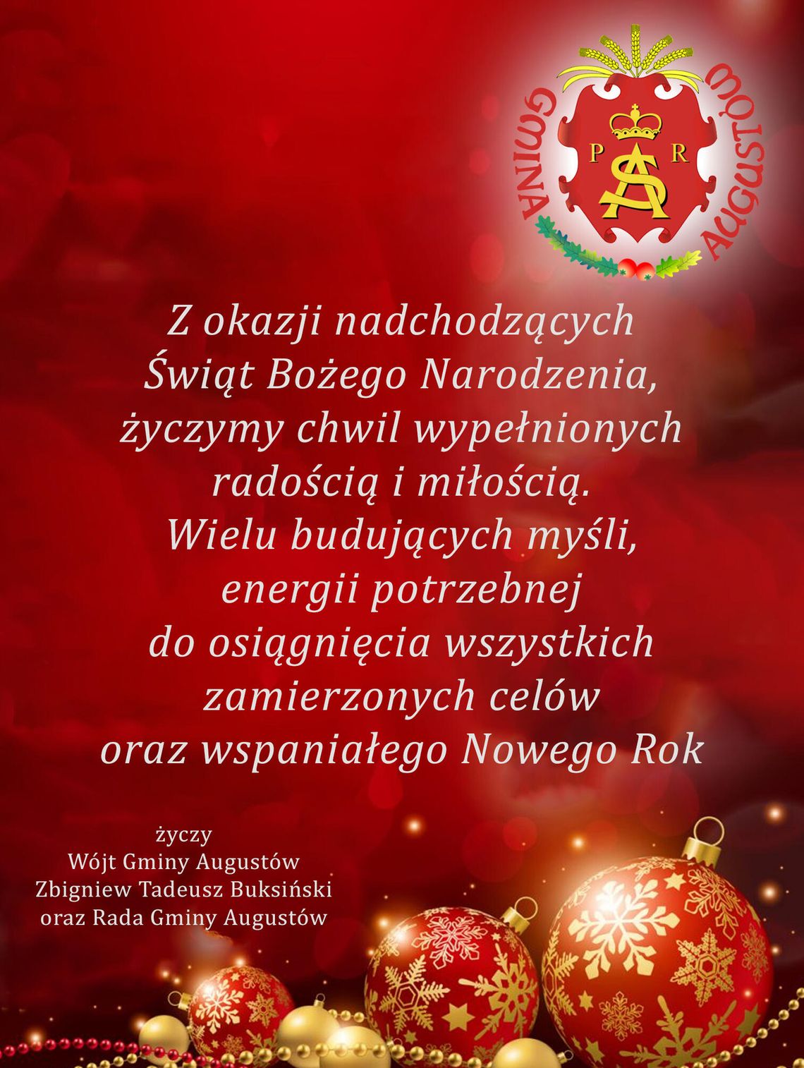 Władze gminy Augustów składają życzenia mieszkańcom