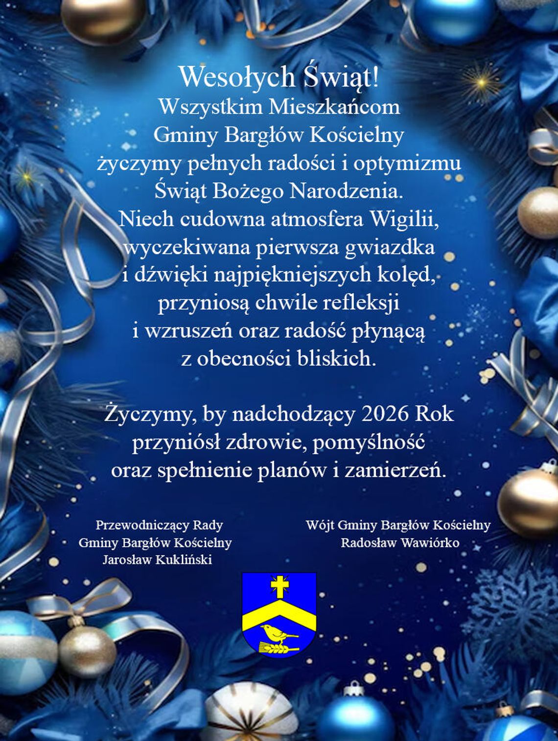 Władze gminy Bargłów Kościelny składają życzenia mieszkańcom