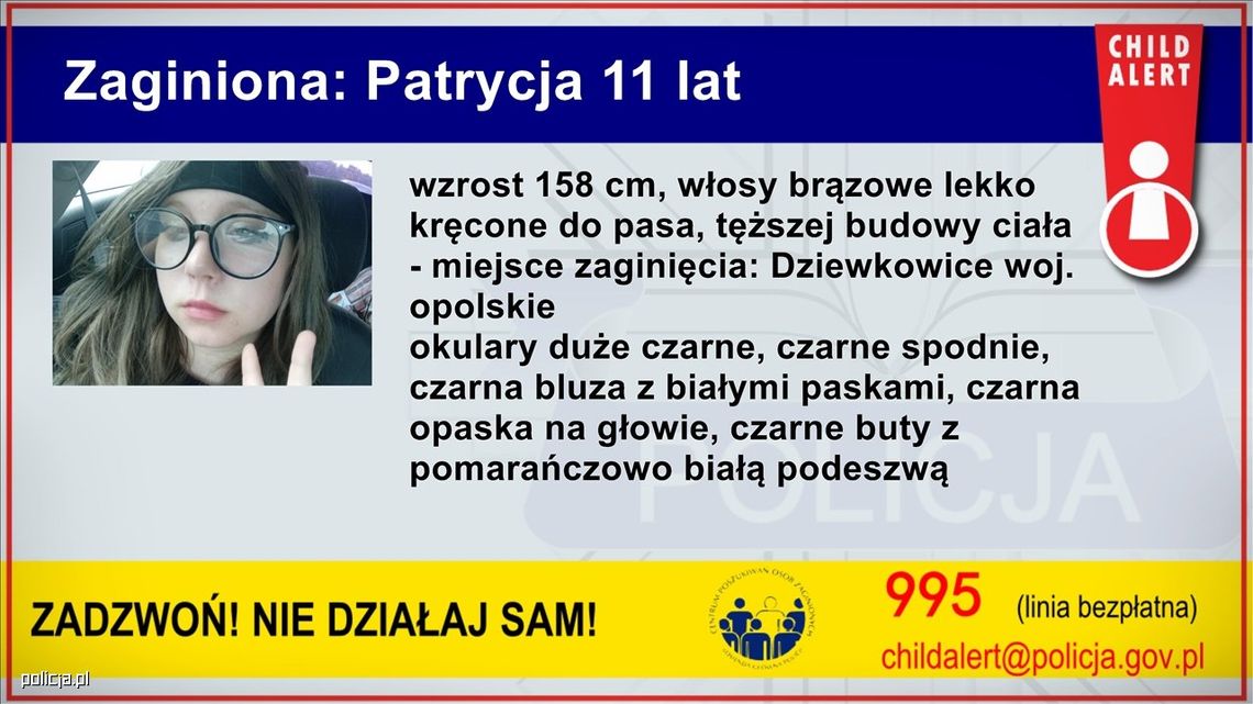 Zaginęła 11-letnia Patrycja – policja uruchomiła Child Alert
