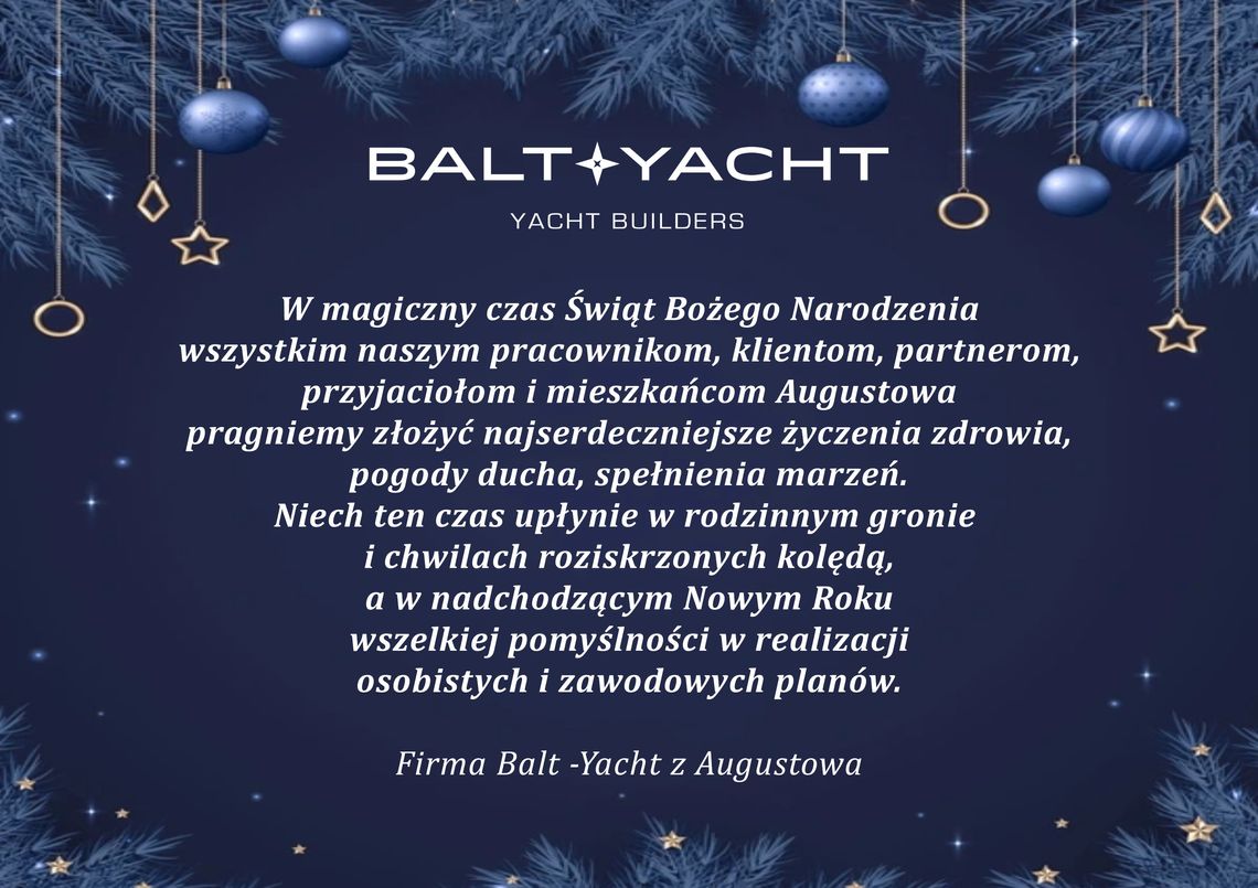 Życzenia od firmy Balt -Yacht w Augustowie