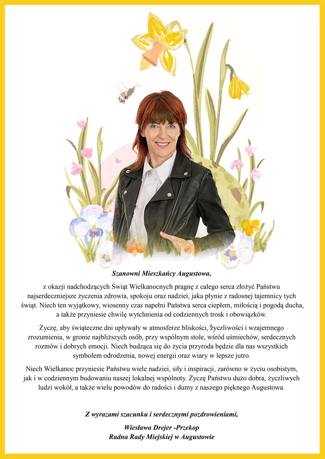 Życzenia od Wiesławy Drejer -Przekop, Radnej Rady Miejskiej w Augustowie