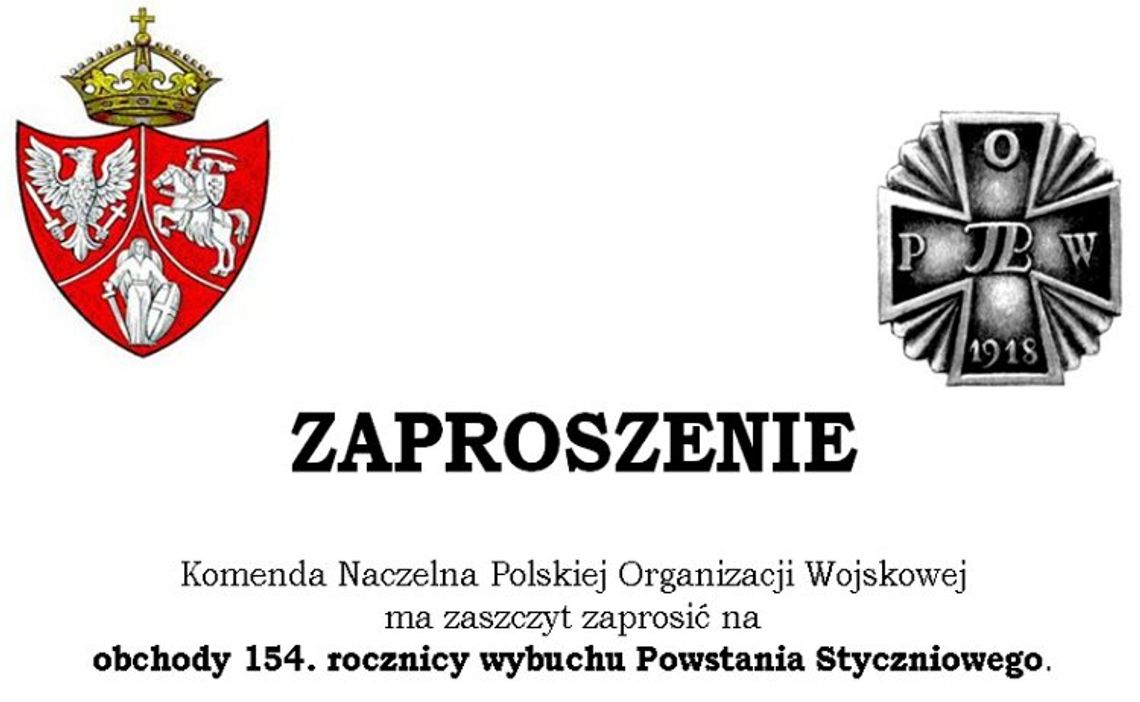  154 rocznica wybuchu Powstania Styczniowego. Komenda Naczelna Polskiej Organizacji Wojskowej zaprasza na obchody. 