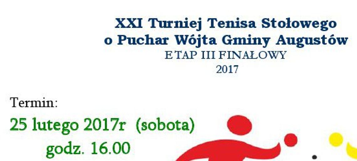 XXI Turniej Tenisa Stołowego o Puchar Wójta Gminy Augustów 2017
