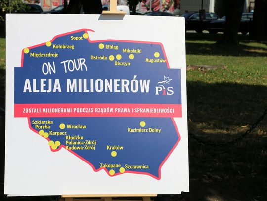 Mapa z miastami w których odbywa się akcją "Aleja milionerów PiS"