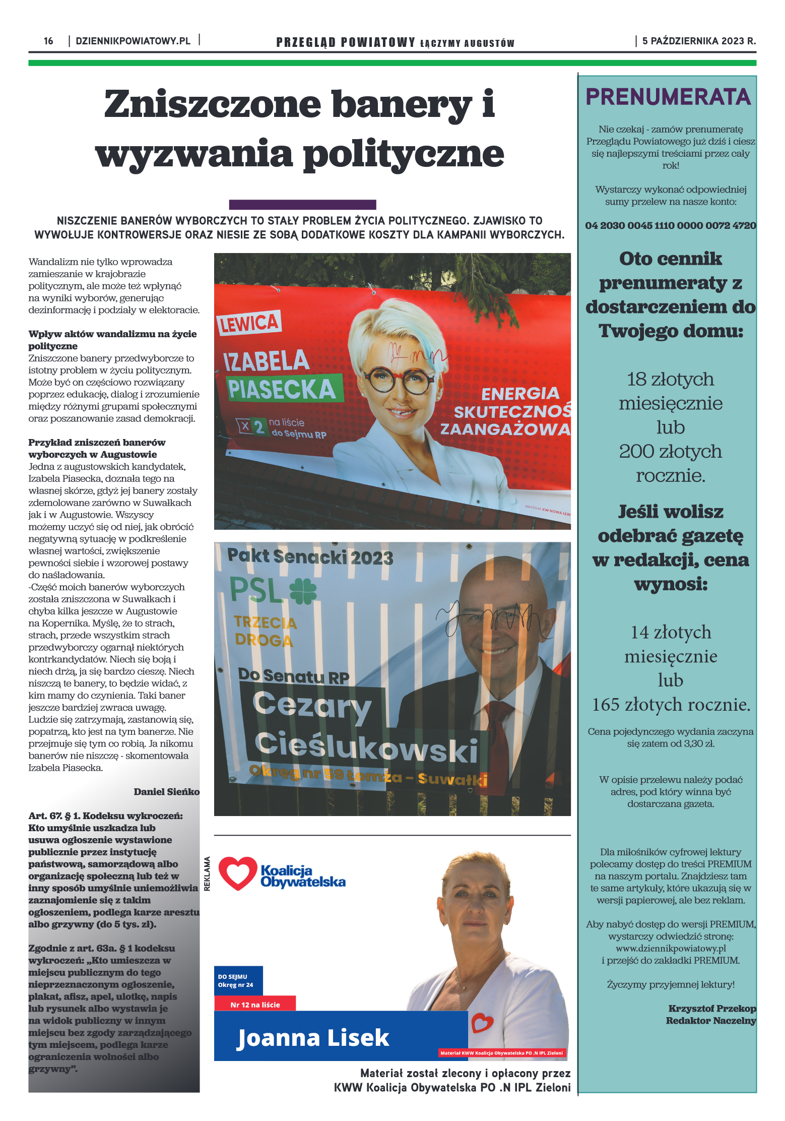 Wydanie Przeglądu Powiatowego nr 36/1160 z 05-10-2 - strona 16
