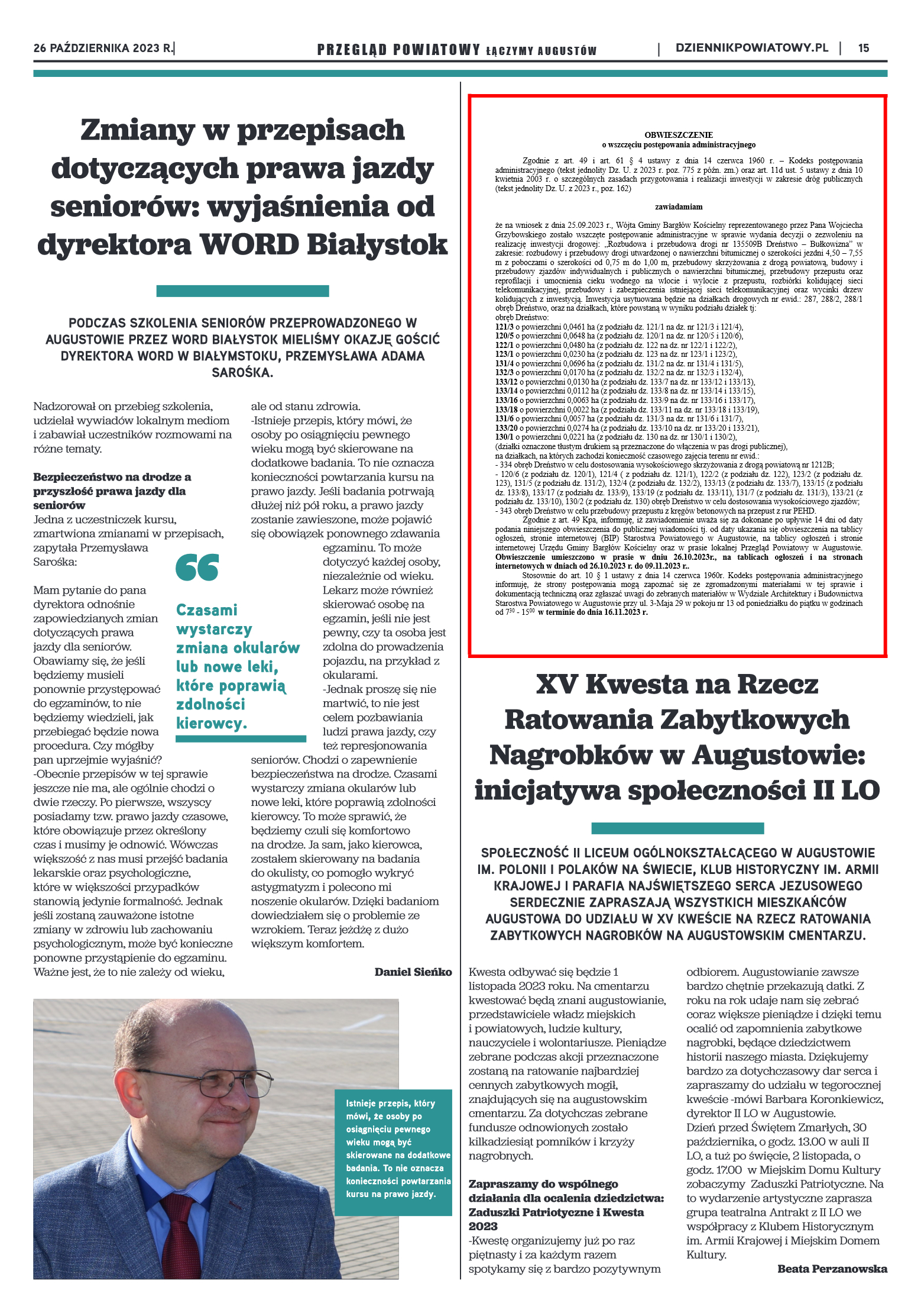 Wydanie Przeglądu Powiatowego nr 39/1163 z 26-10-2 - strona 15
