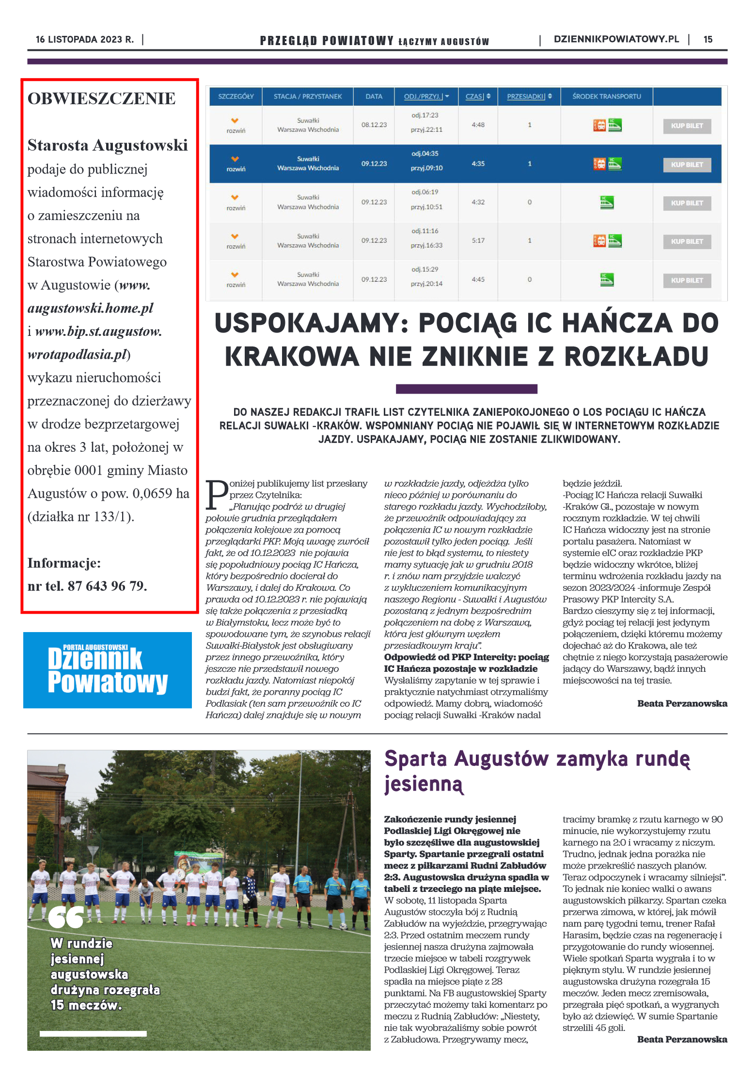Wydanie Przeglądu Powiatowego nr 42/1166 z 16-11-2 - strona 15