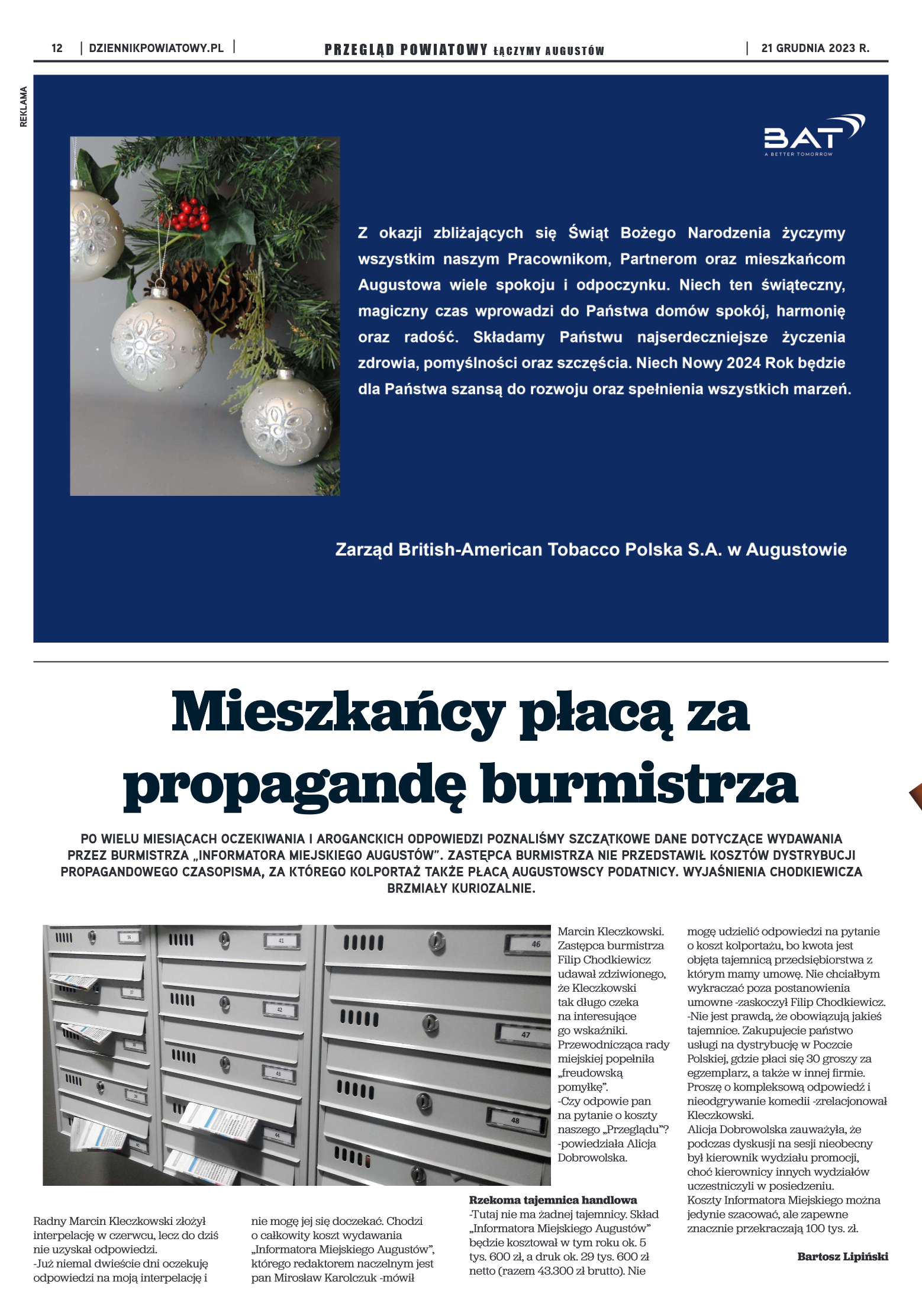 Wydanie Przeglądu Powiatowego nr 47/1171 z 21-12-2 - strona 12
