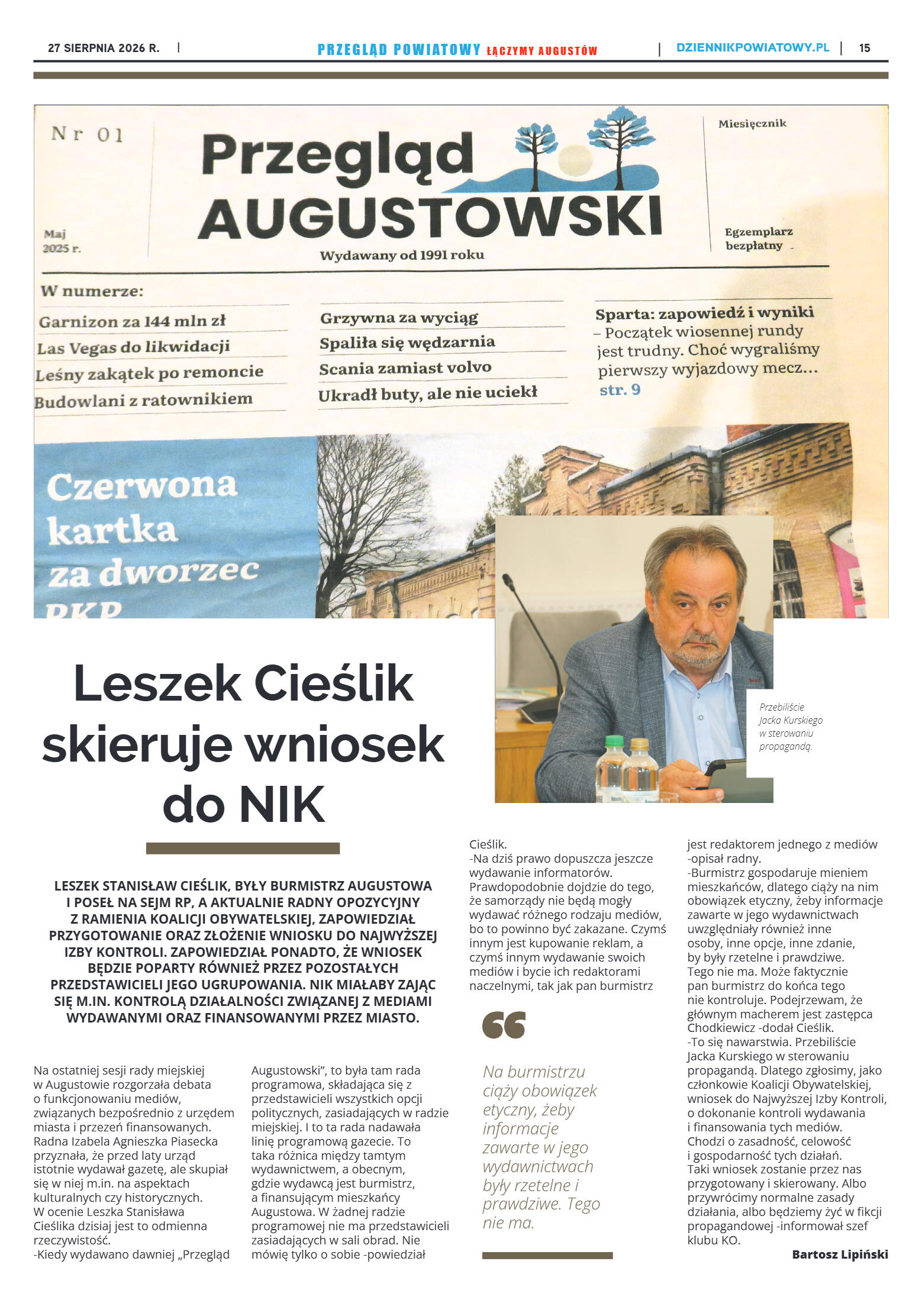 Miesięcznik Przegląd Powiatowy nr 8 z dnia 27 sier - strona 15
